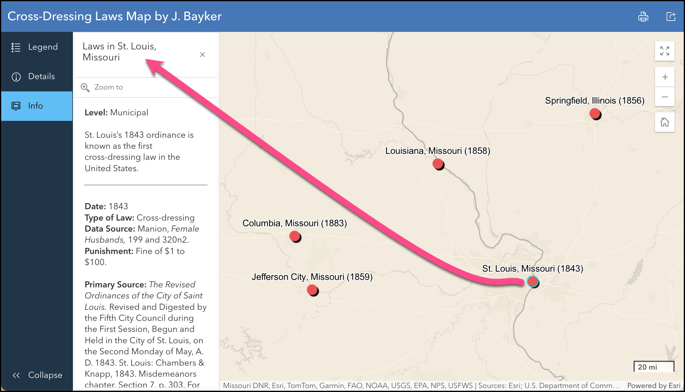 Screenshot of data map with St. Louis detail